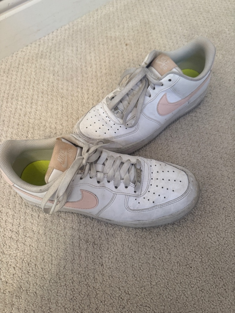 Nike White Air Force 1s with Pale Pink Swoosh